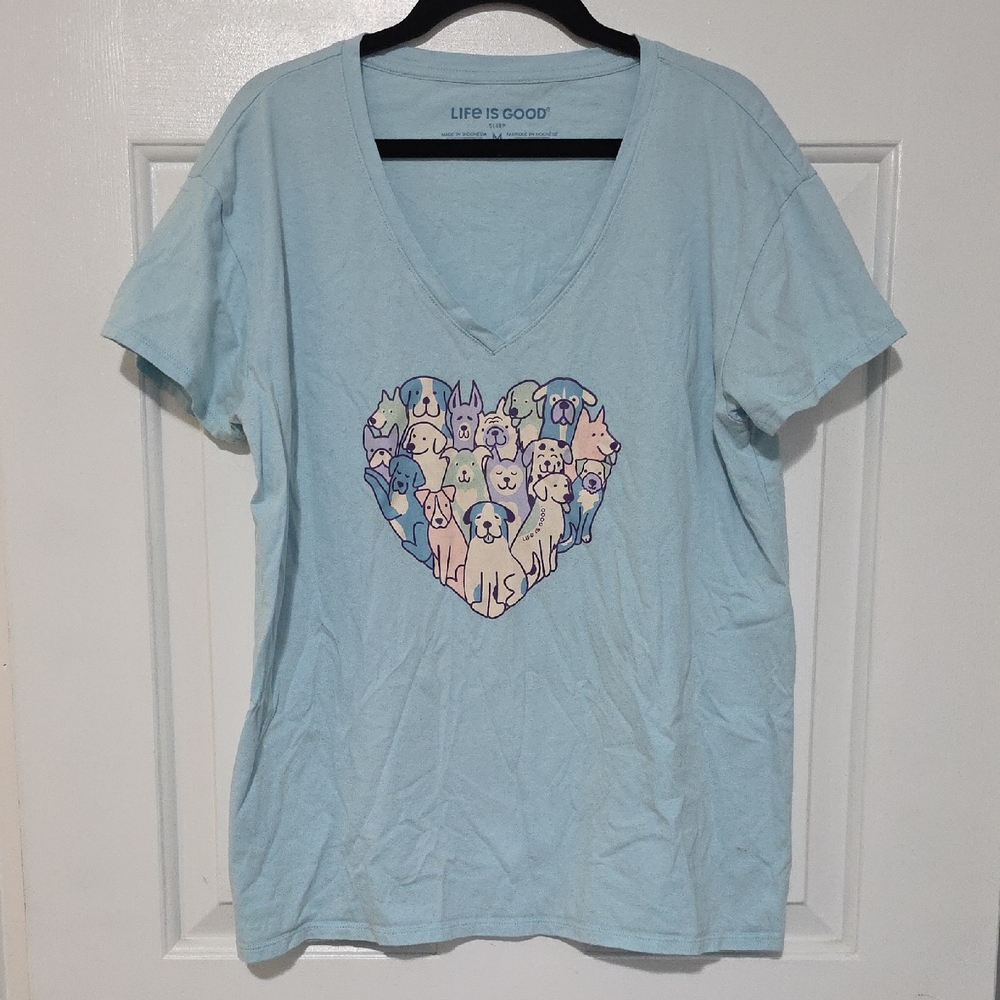 Life Is Good Sky Blue Dog Heart Tee